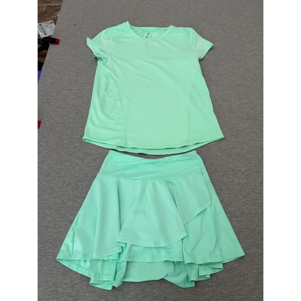 Girls Mint Green Tennis Skort Med And Large Keyhole Back Top Set Tennis Core